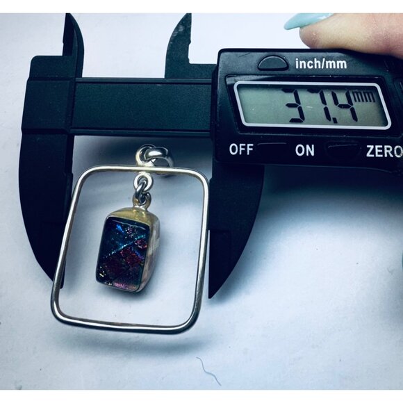 Estate 925 Sterling Silver Pendant with Colorful Dichroic Glass Art Jewelry - Picture 6 of 8